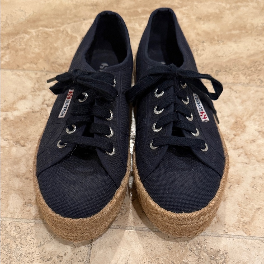 Superga Navy Blue Lace-Up Espadrille Sneakers